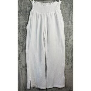 Joie Pants Womens Medium White Gauze Wide Leg Split Hem Smocked Waist Beachy